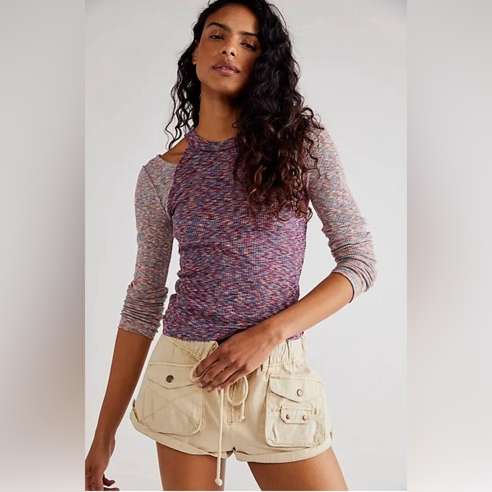 Free People "Out of Control" Cold Shoulder Kint Top